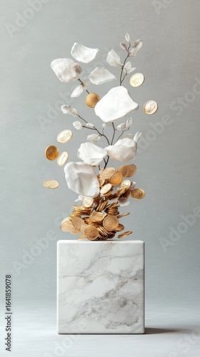 Financial Growth Concept with Coins and Petals