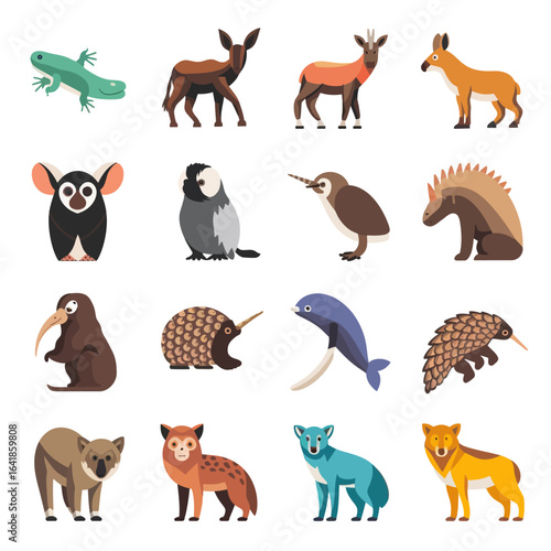 vector geometric animal faces, each composed of various polygons and bright colors. The animals are stylized in a low-poly art style, giving them a modern and artistic appearance. Each face 