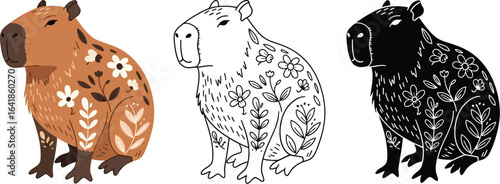 Capybara illustration set cute animal vector art design print