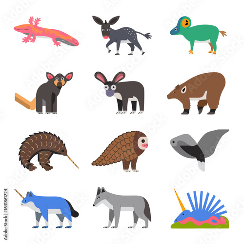 vector geometric animal faces, each composed of various polygons and bright colors. The animals are stylized in a low-poly art style, giving them a modern and artistic appearance. Each face 