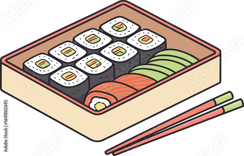 vector Illustration of Sushi Roll With Avocado and Salmon Slice Inside
