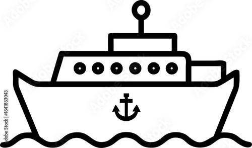 Simple ferry boat icon with a nautical anchor symbol