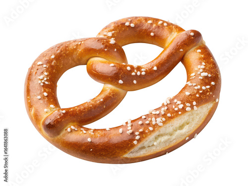 Golden pretzel with salt crystals isolated on transparent background