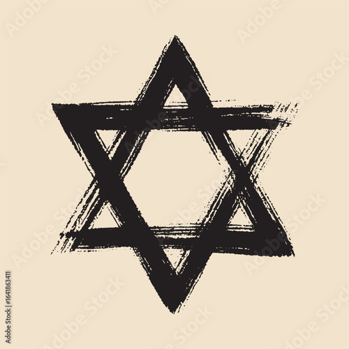 Star of David black brush stroke style vector illustration