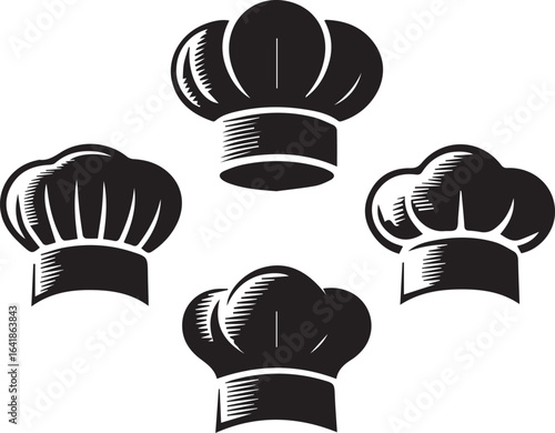 Collection of Chef Hats Illustration Culinary Symbols for Restaurant and Food Service Professionals Promoting Delicious Cuisine and Fine Dining Experiences