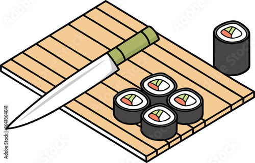 Cartoon vector Illustration of Salmon Nigiri Sushi Traditional Japanese Food Art