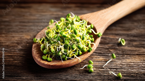 Sprouts on wooden spoon symbolize growth mindset concept in healthy eating