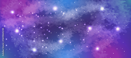 Space galaxy background with many stars. Realistic colorful cosmos with nebula and milky way. Space infinity with milky way starlight glow astronomical vector background
