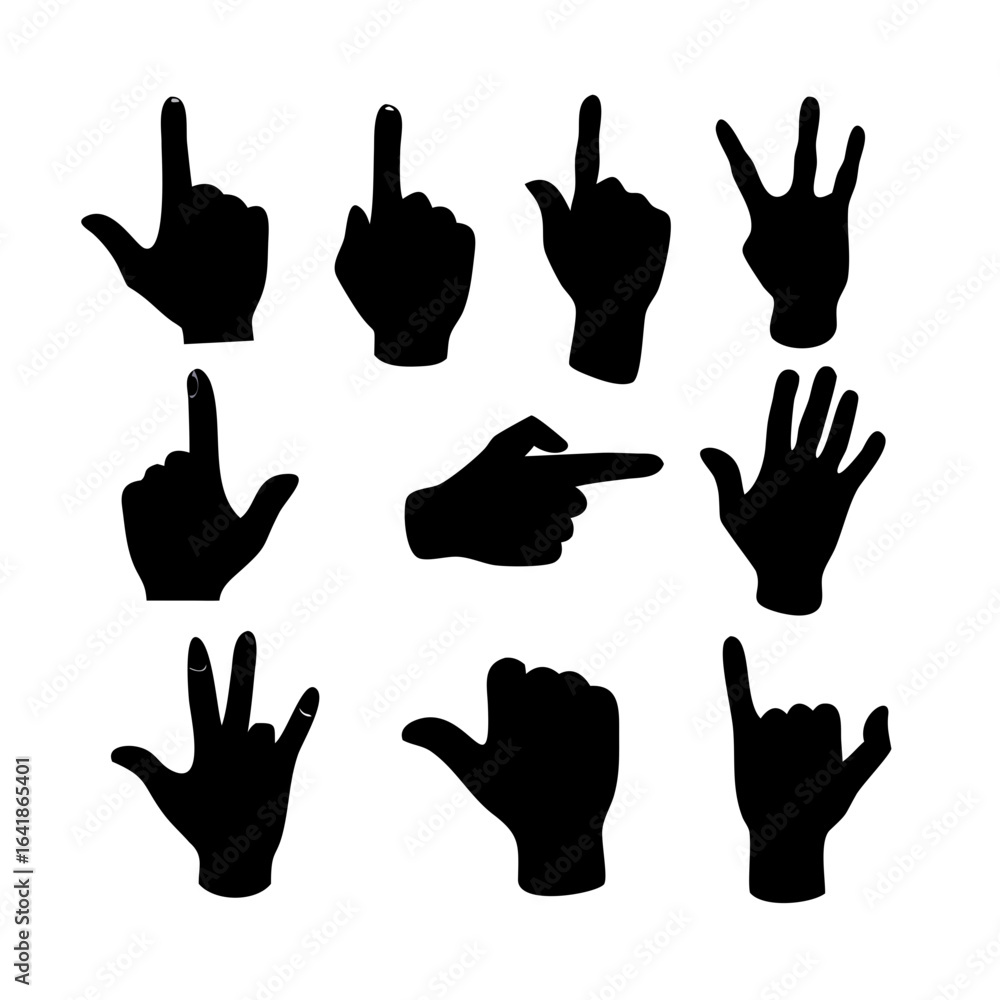 Fototapeta premium vector illustration of collection of hand gestures silhouettes 