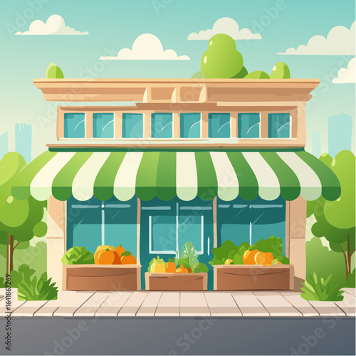 Green Awning Grocery Store with Fresh Produce Display