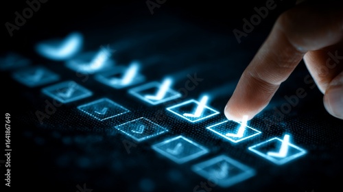 Hand choosing item from illuminated digital list