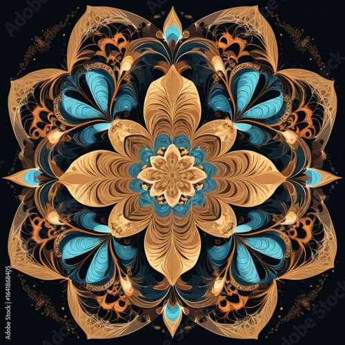 Beautiful Symmetrical fractal mandala, flower or butterfly, digital artwork for creative graphic design. Computer generated graphics.
