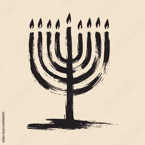 Menorah black brush stroke style vector illustration