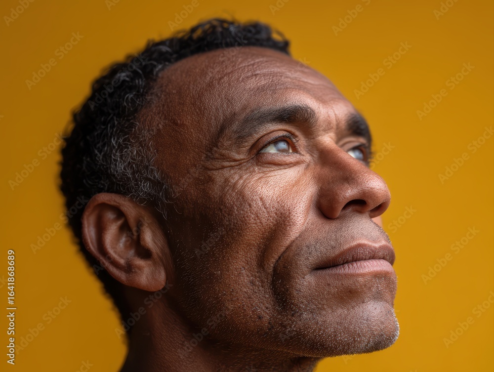 Obraz premium Minimalist Portrait of an African Man Against a Bold Yellow Background in High Fidelity Resolution