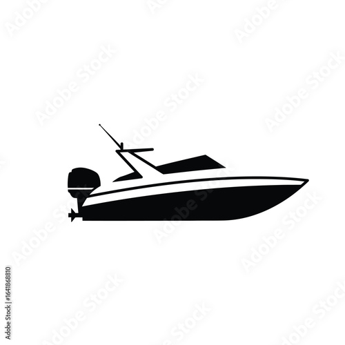 Sleek black speedboat silhouette with antenna watercraft
