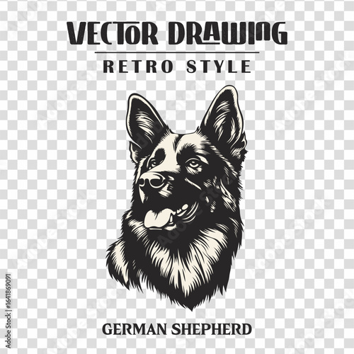 German Shepherd Dog Black and White Vector Illustration