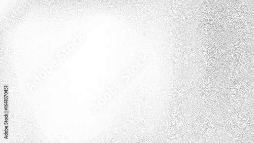 Grain background with white noise gradient and rough overlay texture. Sandy stipple patterns or powdered dissolve effect for paper design. Fine metal speckles or soft gray splatters for vector frame.