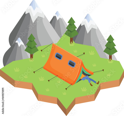 A traveller setting up a tent in a remote location