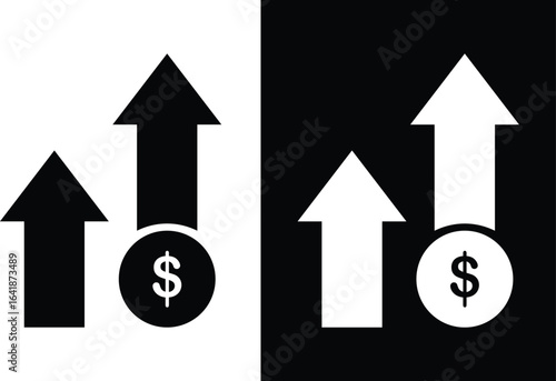 Profit growthline vector icon set . two arrows pointing up and down with dollar coin