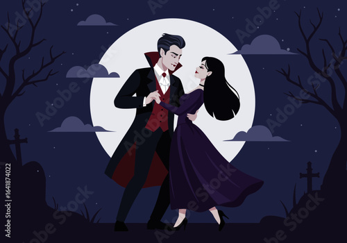 Elegant Vampire Couple Dancing Under the Moonlight