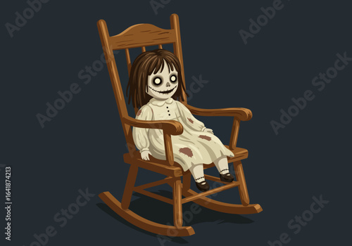 Creepy Doll in Rocking Chair with Empty Eyes