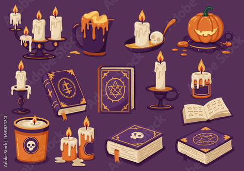 Halloween Magic: Candles, Spells, and Pumpkin Treats Illustration
