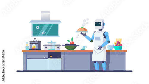 Robot chef cooking food in kitchen automated culinary ai technology innovation future of cooking