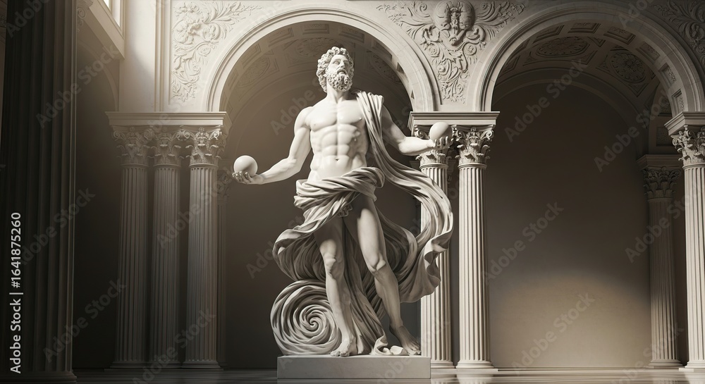 Obraz premium Ancient greek statue of a muscular god in a classical building