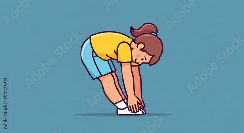 A young woman in sportswear doing a standing forward bend, touching her toes.