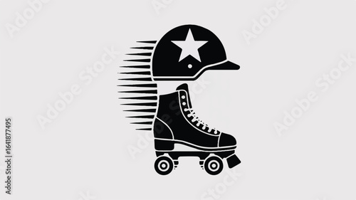Roller skate helmet with star icon design for sporting events and recreational activity vector graphic illustration featuring motion lines