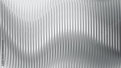 Ribbed metal texture with corrugated glass background and silver 3D effect. Abstract pattern of gradient transparent window with black vertical stripes. Panel of steel and fluted plastic sheet.