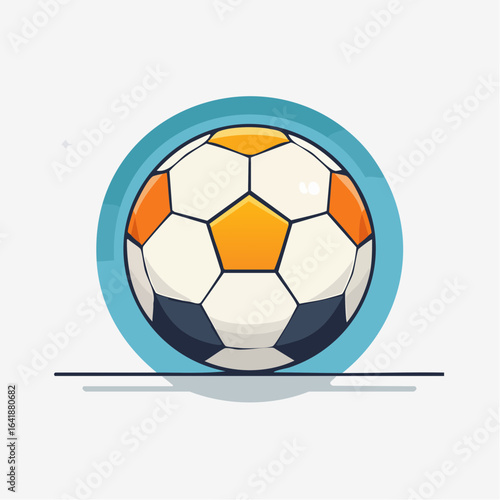 A stylized illustration of a soccer ball, set within a blue circle, ready for play.