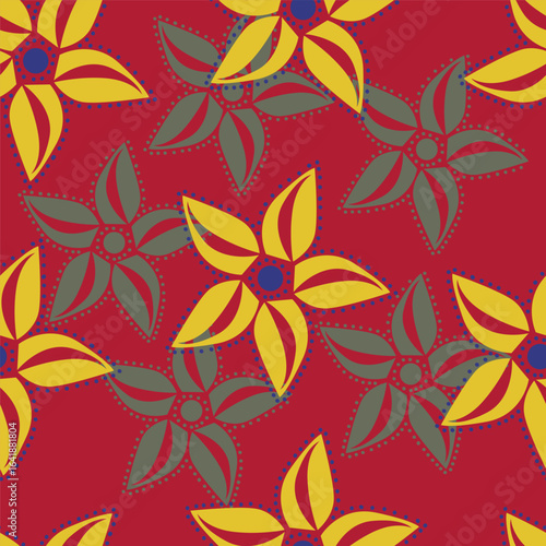 Modern and bold vector seamless pattern with large scale pink flowers on dark blue background. Hand-drawn in doodle style. Textile, background, packaging.
