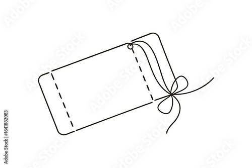Minimalist single line drawing a gift tag with bow string label price