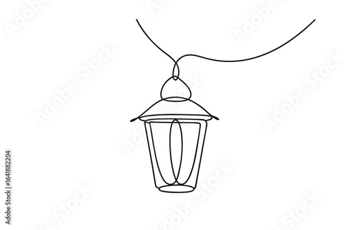 Minimalist single line drawing a hanging lantern a light illumination