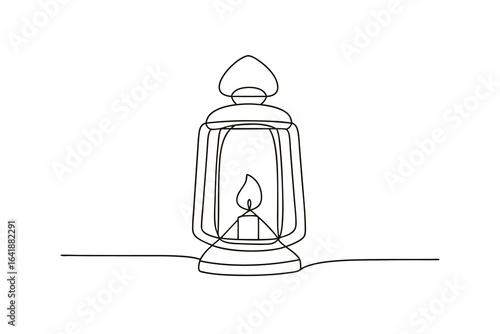 Minimalist single line drawing a lit kerosene lantern lamp light