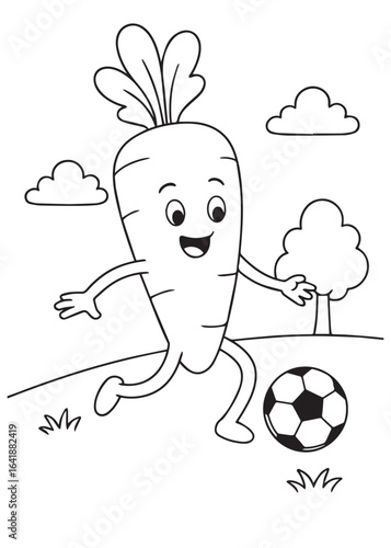 coloring book page of a carrot playing soccer outdoors.









Ask ChatGPT