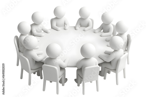 White figures meeting around a table isolated on a transparent background discussion teamwork