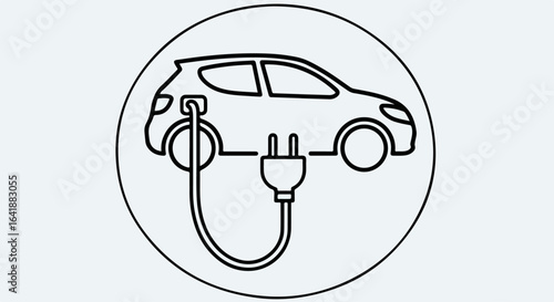 Electric Vehicle Charging Station Icon: Hatchback Car Plugged In