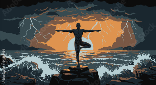 Yoga Practice Amidst Stormy Skies Finding Balance in Nature's Embrace