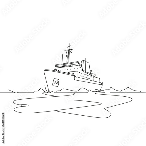 icebreaker sailing in line art black and white nautical illustration