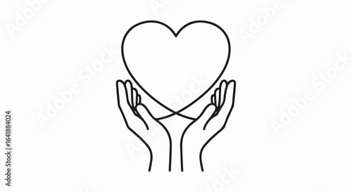 Simple Line Art Heart Held by Hands
