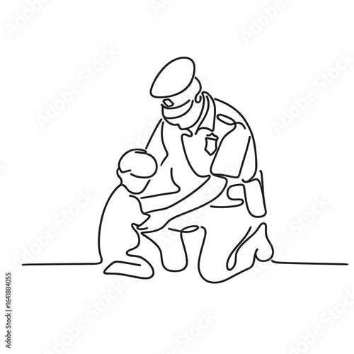 Police officer consoling child