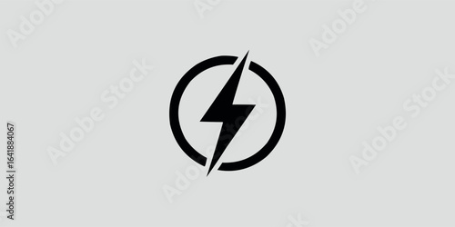 Bold Lightning Bolt Icon within Circle Symbolizing Energy and Speed Power and Innovation in Technology and Design Black and White Graphic
