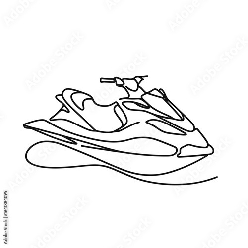 Jet ski illustration in outline style in black and white for recreation