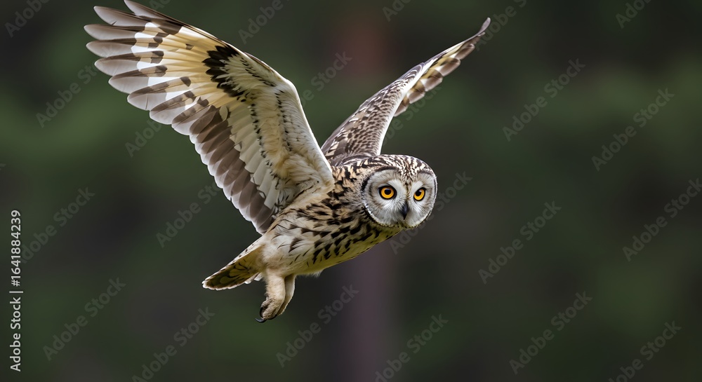 Fototapeta premium Majestic Owl Soars Through a Verdant Forest