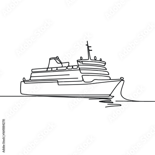 Ferry in line drawing in black and white for transportation