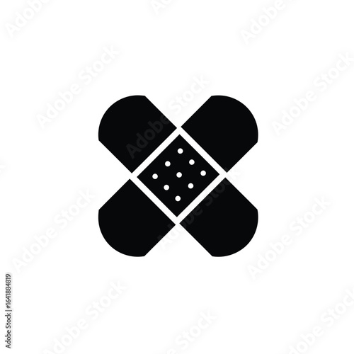 Black cross bandage icon with white dots plaster medical