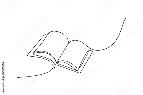 Minimalist single line drawing an open book with flowing lines vector