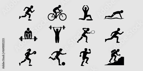 Diverse Sports and Fitness Activities Silhouette Icons Demonstrating Healthy Lifestyle and Exercise Regimen For Athletic Enthusiasts